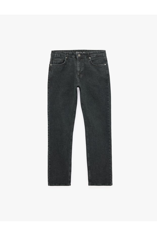 Normal Waist Five-Pocket Cotton Straight Fit Jean Trousers