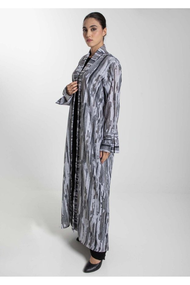 Front Open Camouflage Linen Abaya