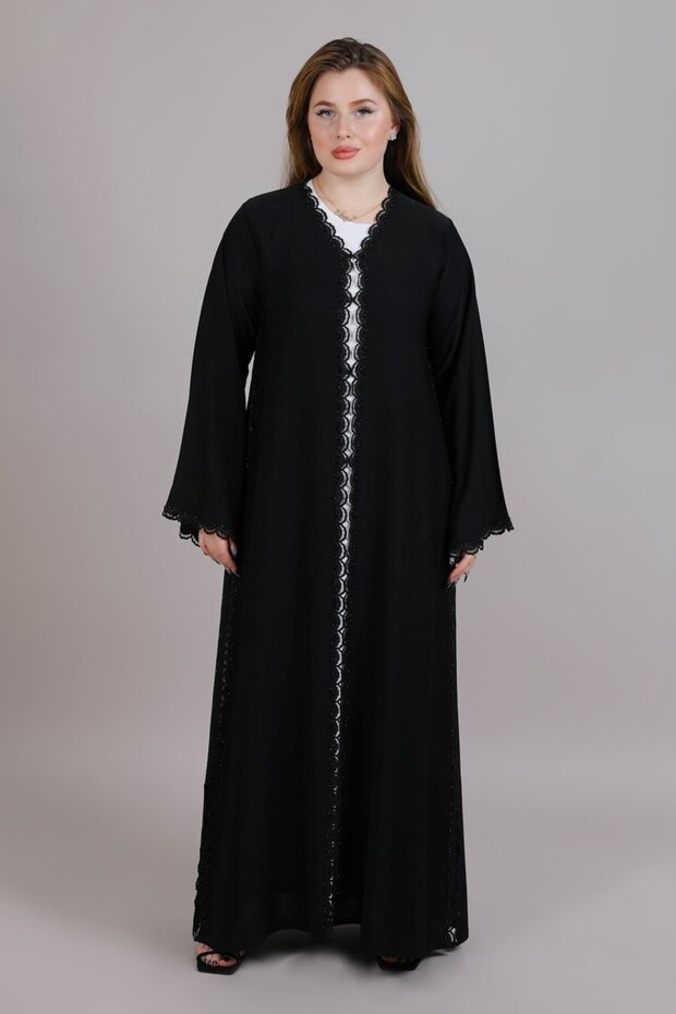 Black Korean Nida Embroidered Abaya