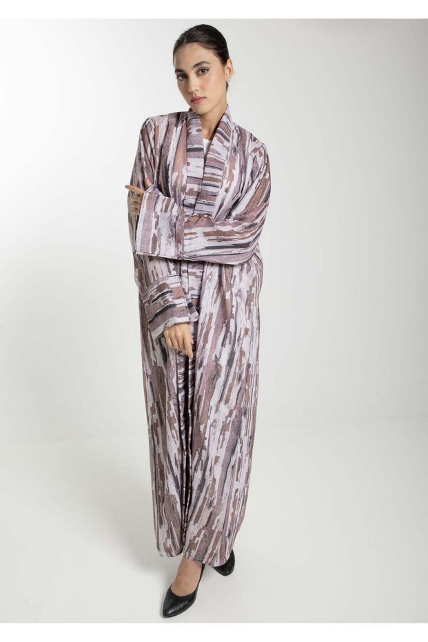 Front Open Camouflage Linen Abaya