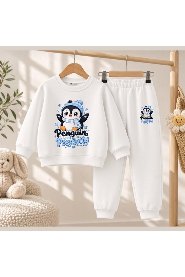 Team Sweatshirt Posidi Penguin Printed Girls' and Boys' Crew Neck Sweatshirt