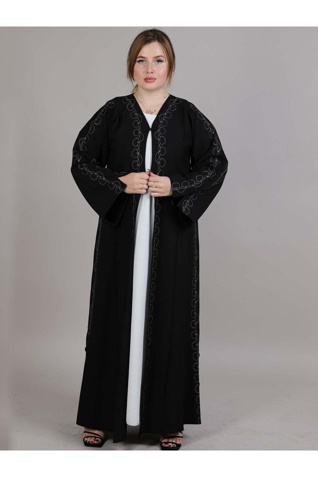 Black Abaya Crafted By White Embroidery