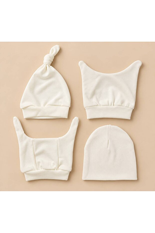 4 Pieces Baby Beanie Double Layer Combed Cotton 100% Cotton (0-3) Months