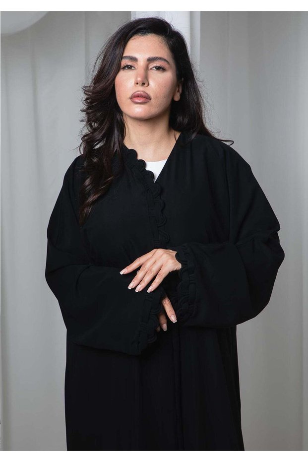 Timeless Black Nida Abaya with Subtle Trim Detail