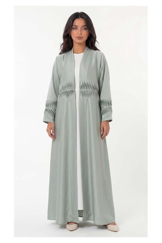 Elegant Green Pleated Abaya with Matching Headscarf