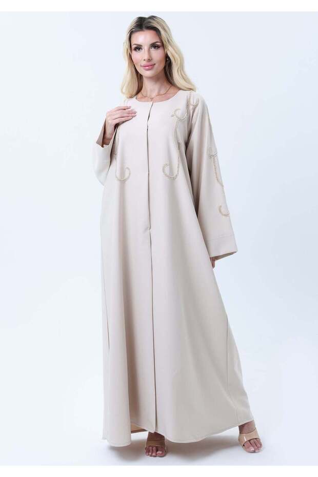 Beige Mélange Hand Embroidered Abaya with Matching Headscarf