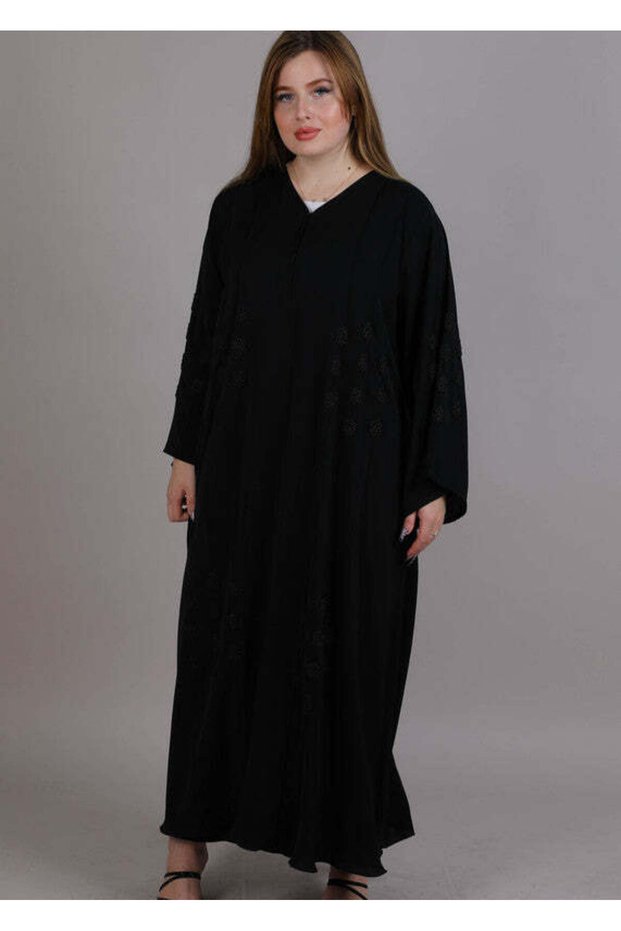 Black Crepe Flower Embroidered Abaya