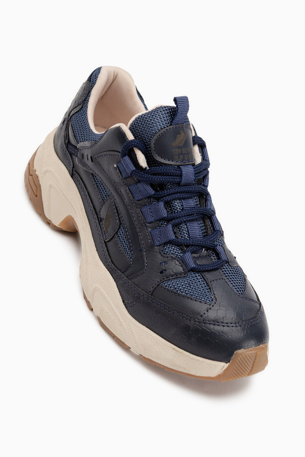 Caisa Navy Blue Textile Detailed Lace-Up Women's Sneakers