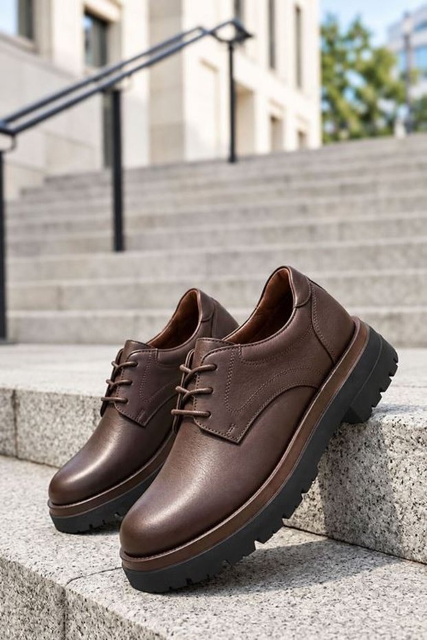 Vantage Thick Sole Lace-Up Genuine Leather Shoes