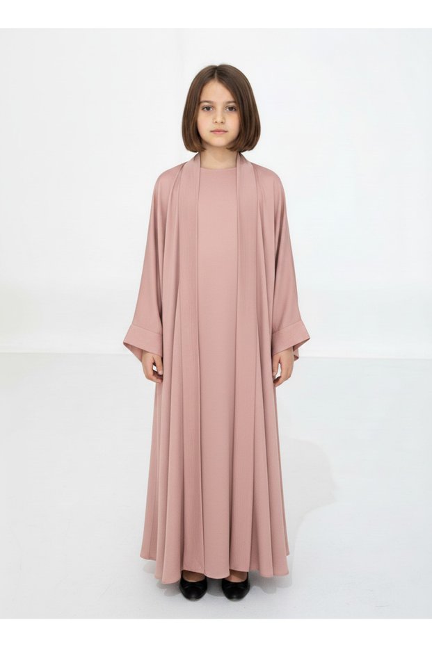 Pink Premium 3-Piece Kids Abaya Set – Lightweight Harir Maqsood Modest Wear for Girls