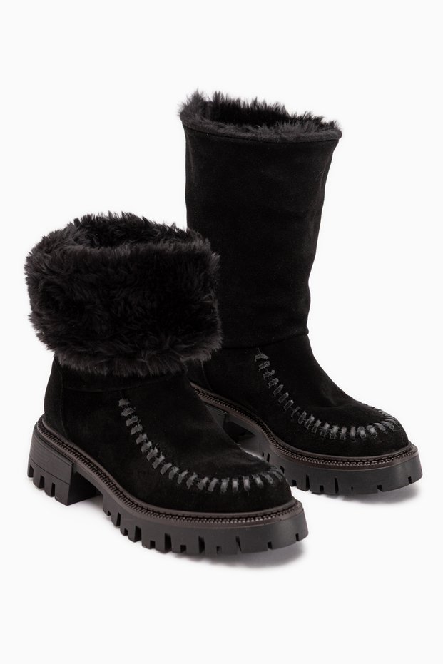 Avril Genuine Leather Black Suede Fur Women's Long Boots
