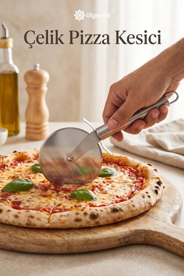 21 cm Stainless Steel Pizza Cutter, Pizza Cutting Blade and Dough Cutting Tool, with Ergonomic Handle