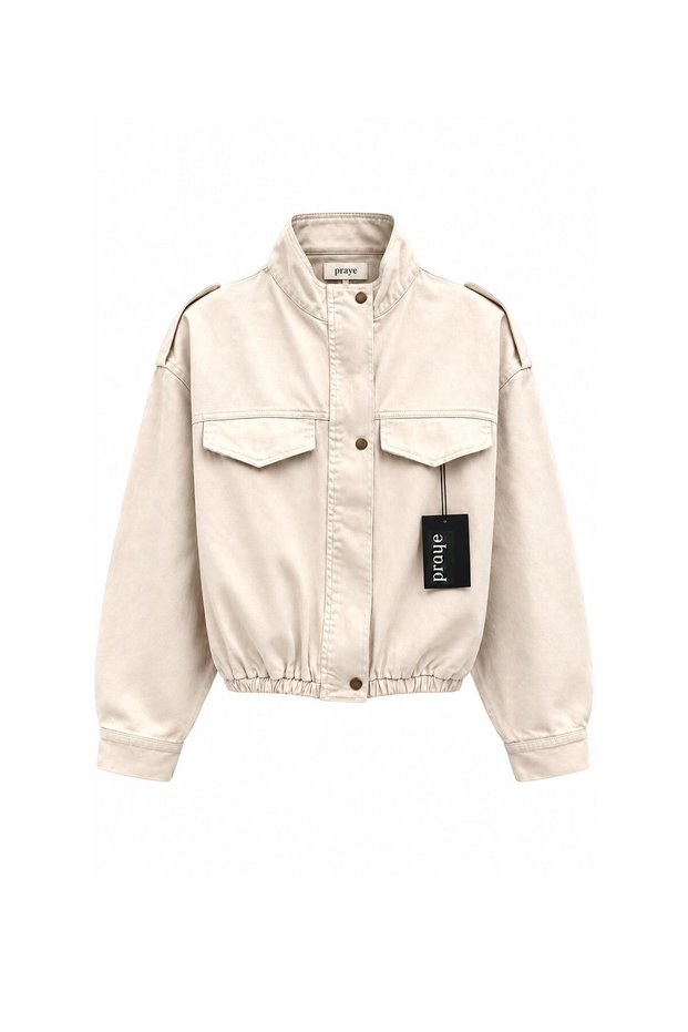 Denim Jacket with Pocket Flaps Stone