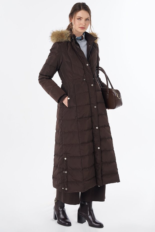 Waist Drawstring Goose down Filled Coat Bitter Brown