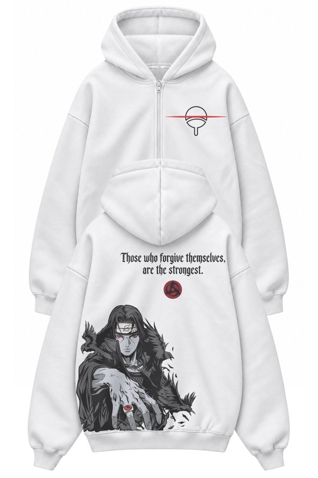 Unisex Oversize Naruto Itachi Uchiha Back Printed Hooded Zipper Anime Zip Hoodie