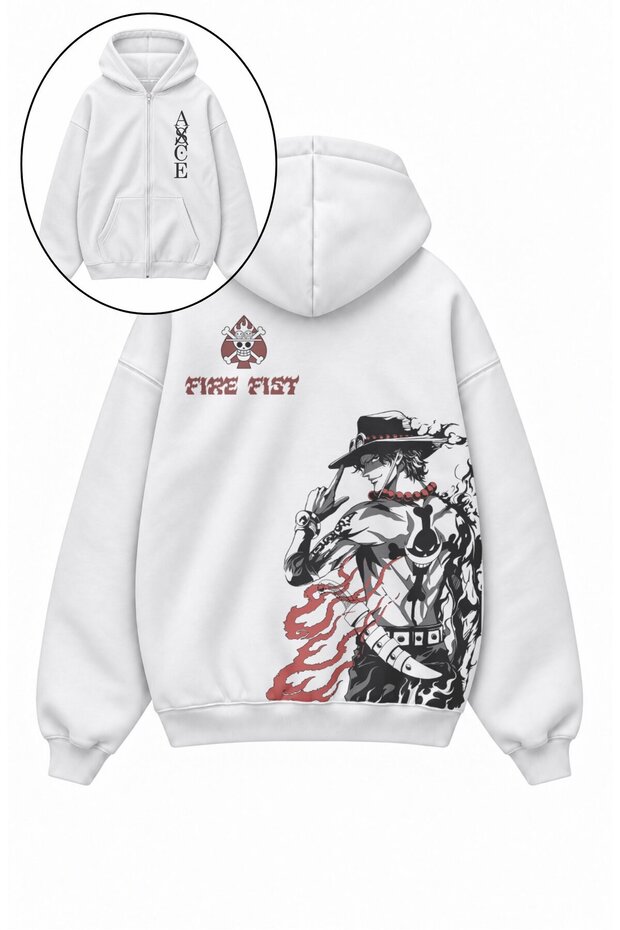 Unisex Oversize One Piece Ace Back Printed Hooded Zipper Anime Zip Hoodie