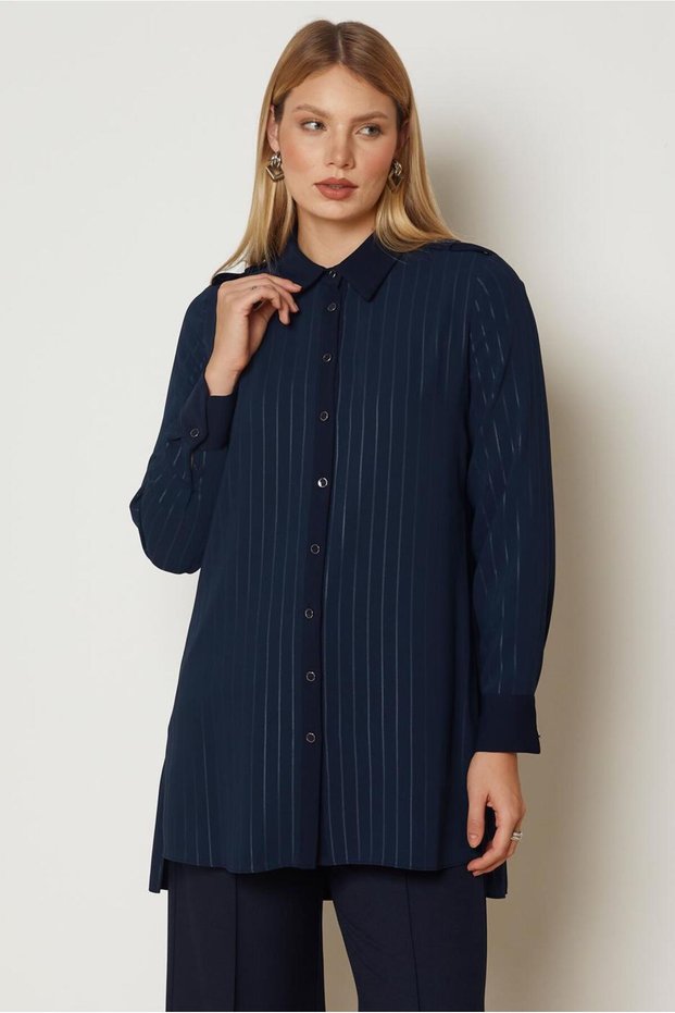 Striped Shirt Collar Tunic 47119