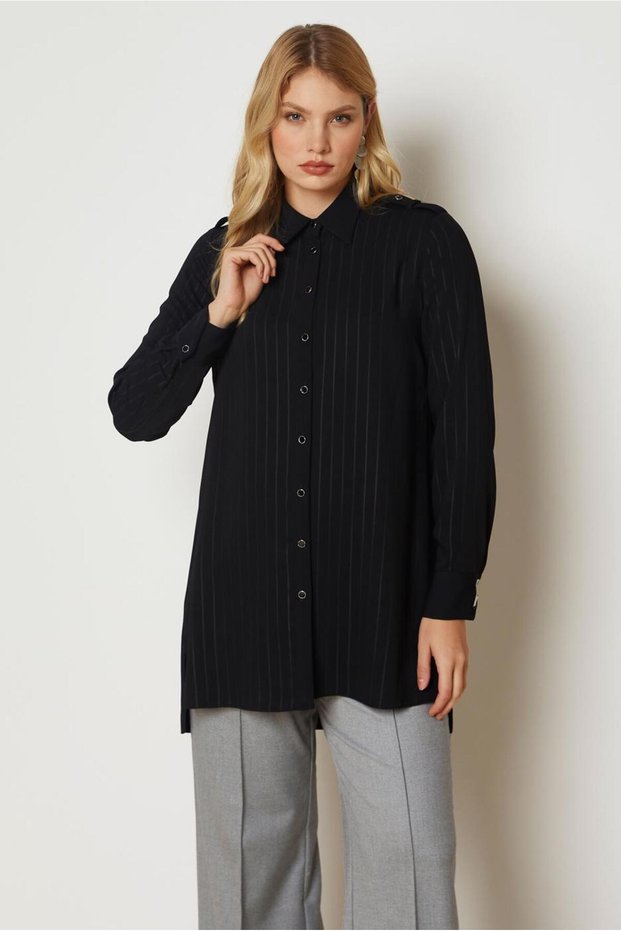 Striped Shirt Collar Tunic 47119