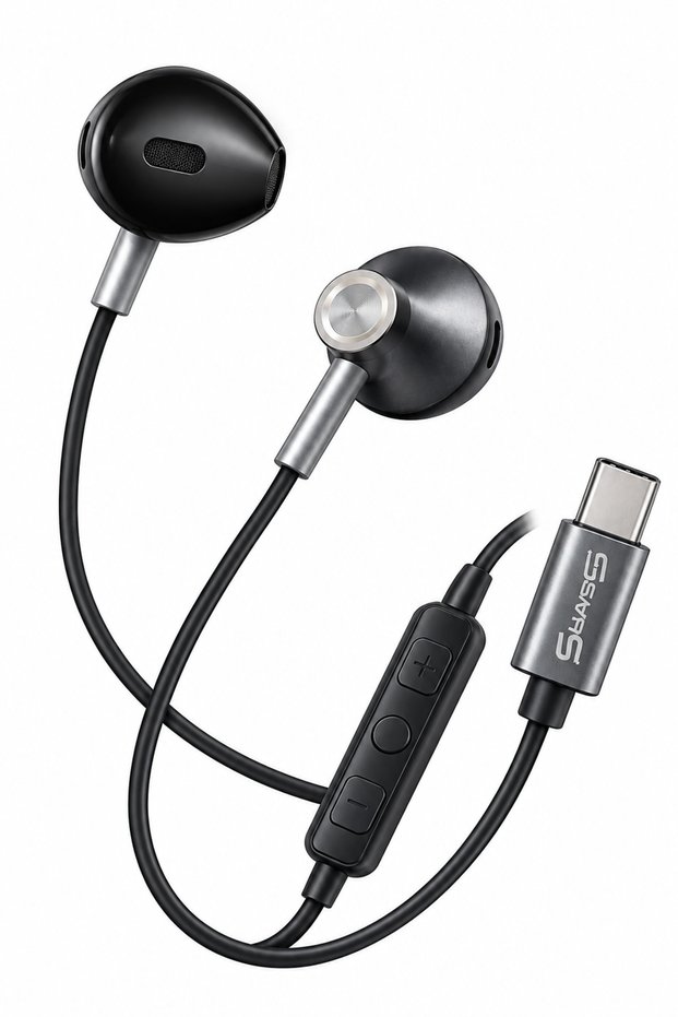 SF0303 Type-C Wired Stereo Earphones with In-Line Remote - Black