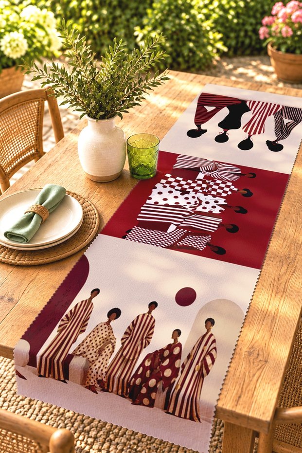 Abstract Girl Friends Patterned Runner / Tablecloth / Placemat