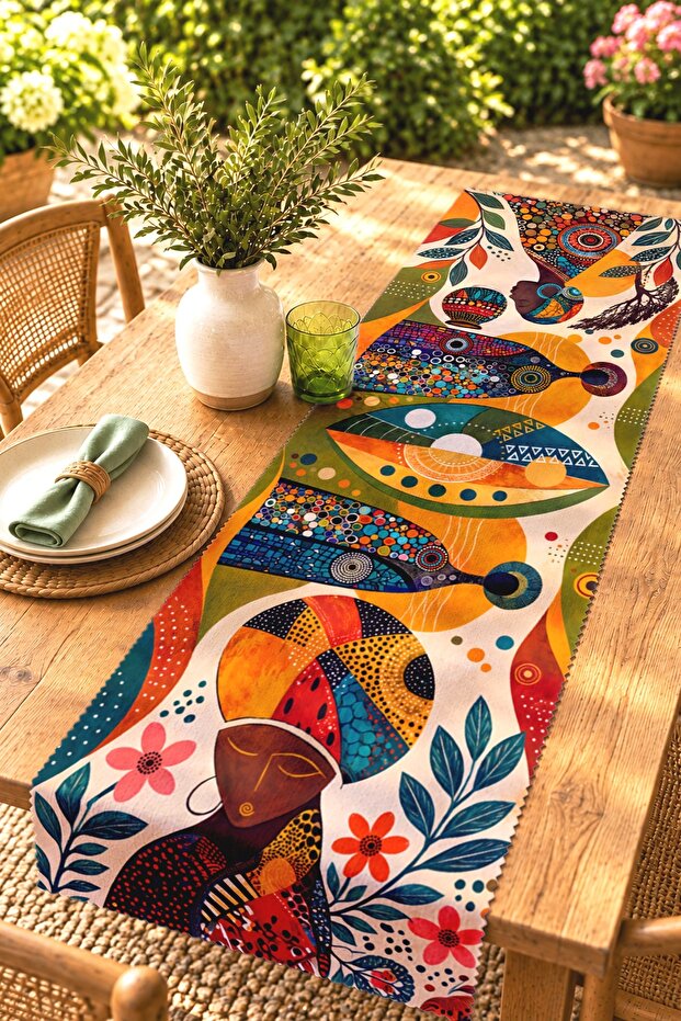 African Abstract Themed Patterned Runner/Tablecloth/Placemat