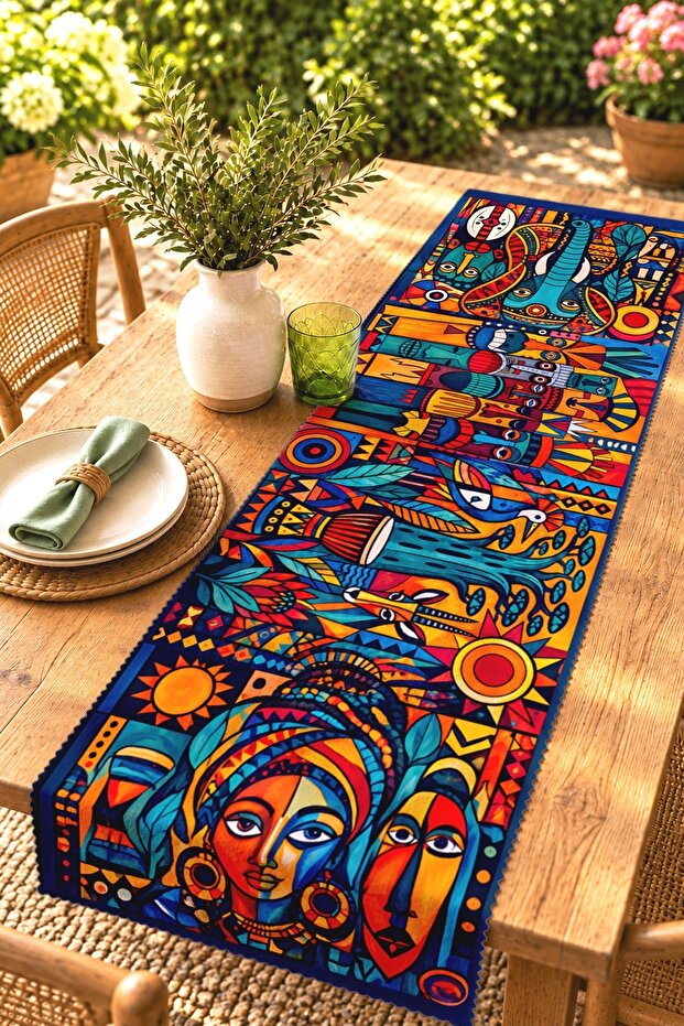 Colorful African Themed Patterned Runner/Tablecloth/Placemat
