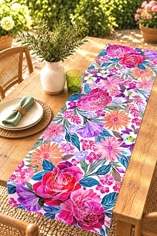 Colorful Spring Flowers Patterned Runner/Tablecloth/Placemat