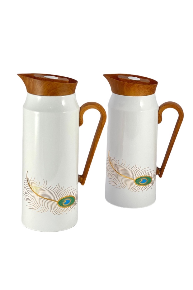 2-Piece Thermal Flask Set, 0.75L & 1L, White / Brown