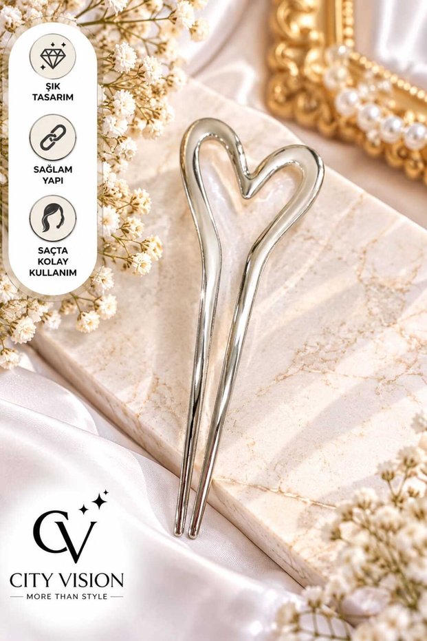 Heart Model Silver Color Hairpin Large Size