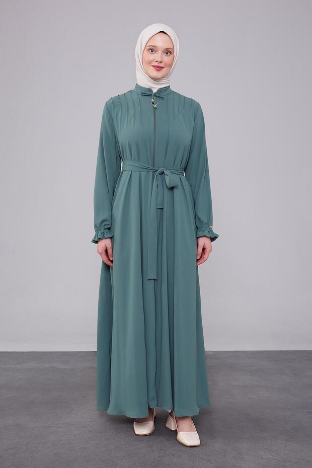 Collar Stitching Detailed Ferace Green