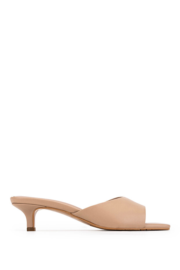 Women's Genuine Leather Beige Heeled Slipper