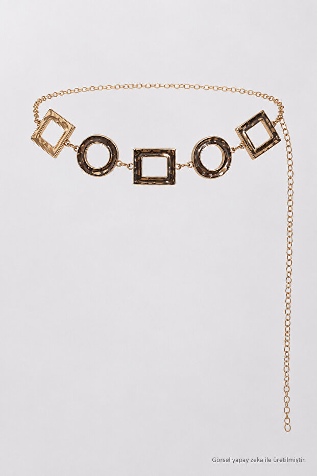 Square Round Metal Chain Belt Lkm0018 Gold