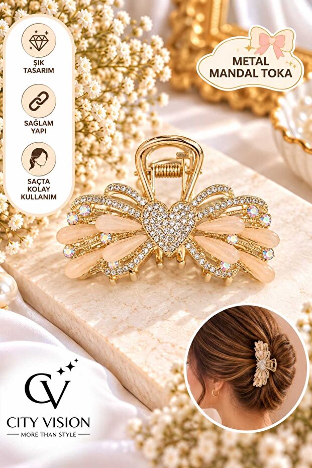 Heart Model Stone-Embellished Metal Hairpin Medium Size - Stylish and Durable