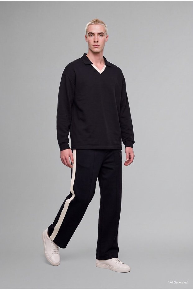 Barrel Fit Low Waist Side Striped Flexible Band Ankle Length Long Sweatpants H9881Ax26Wn