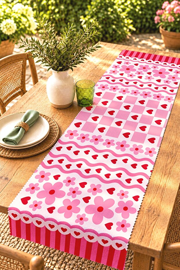 Pink Floral Cat Patterned Runner / Tablecloth / Placemat