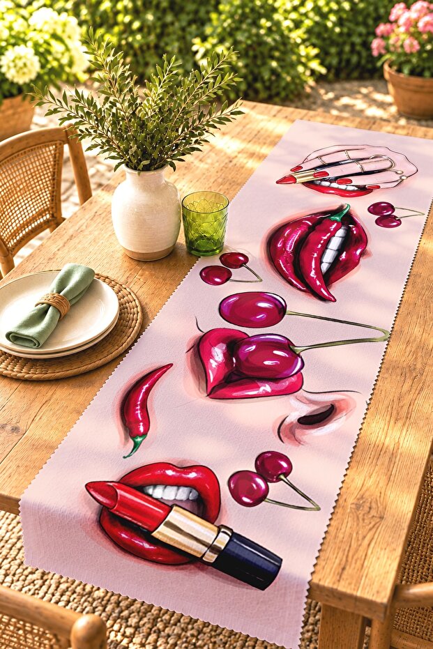 Red Lipstick Patterned Runner / Tablecloth / Placemat