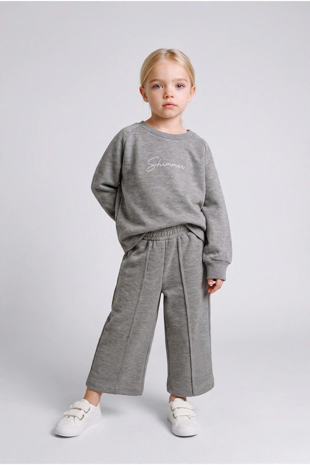 Text Detailed Crew Neck Glittered 2-Piece Set for Baby Girl J0105A526Wn