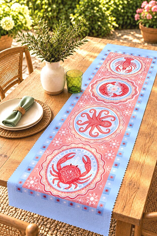 Red Sea Creatures Patterned Runner / Tablecloth / Placemat