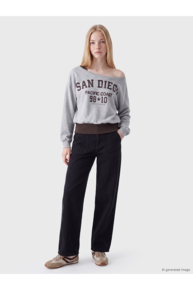 Esvab • Modern & Distinctive Wide Roba Collar Soft Touch Women's Sweatshirt