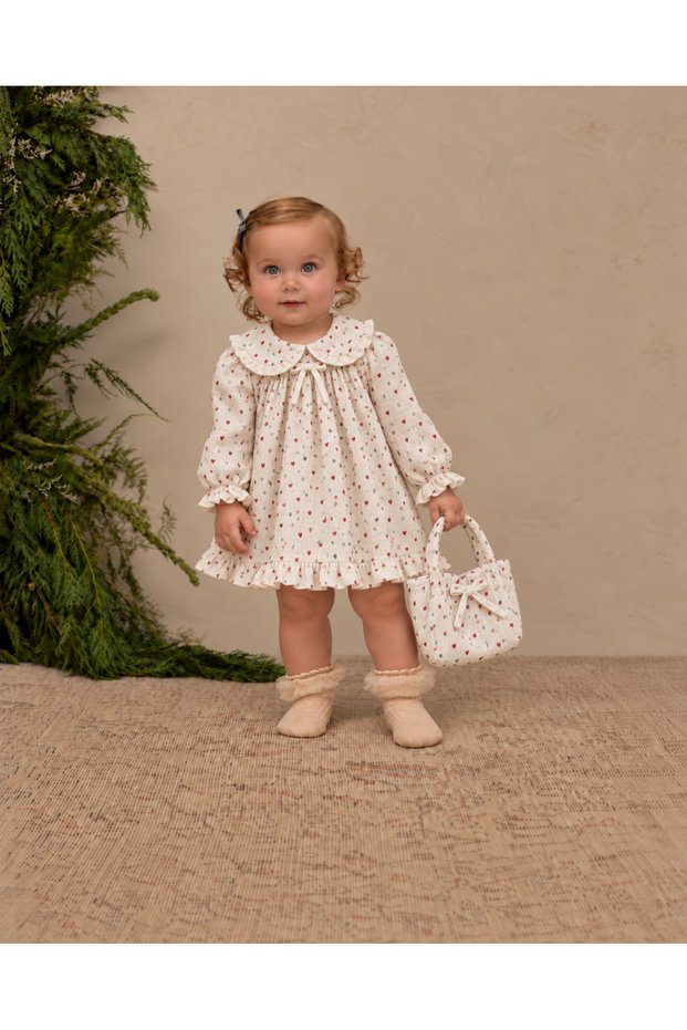 Amorette Heart Patterned Baby Girl and Child Dress | 100% Cotton Gots Certified Fabric