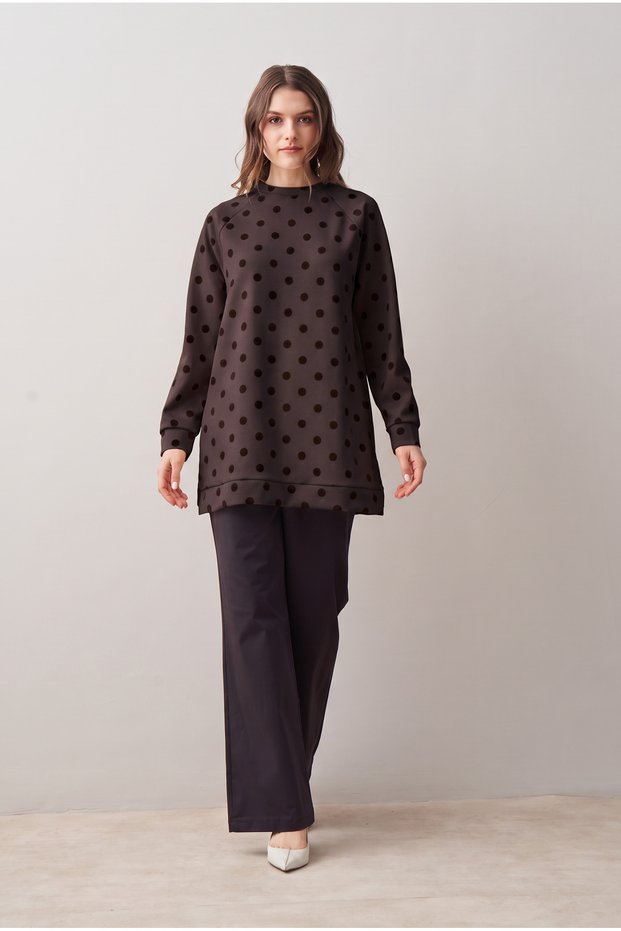 Soft Textured Polka Dot Detailed Sweatshirt