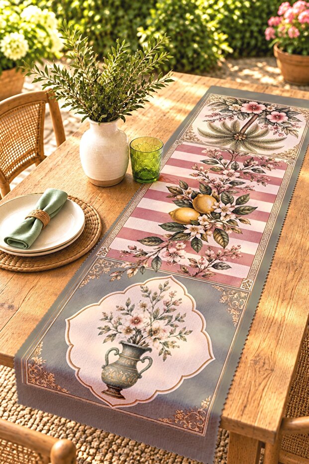 Antique Lemon Plant Patterned Runner / Tablecloth / Placemat