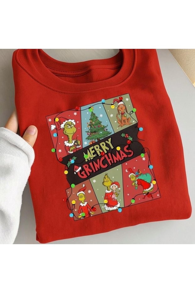 Merry Christmas Printed Cotton 3 Thread Threaded Crew Neck Oversize Sweatshirt