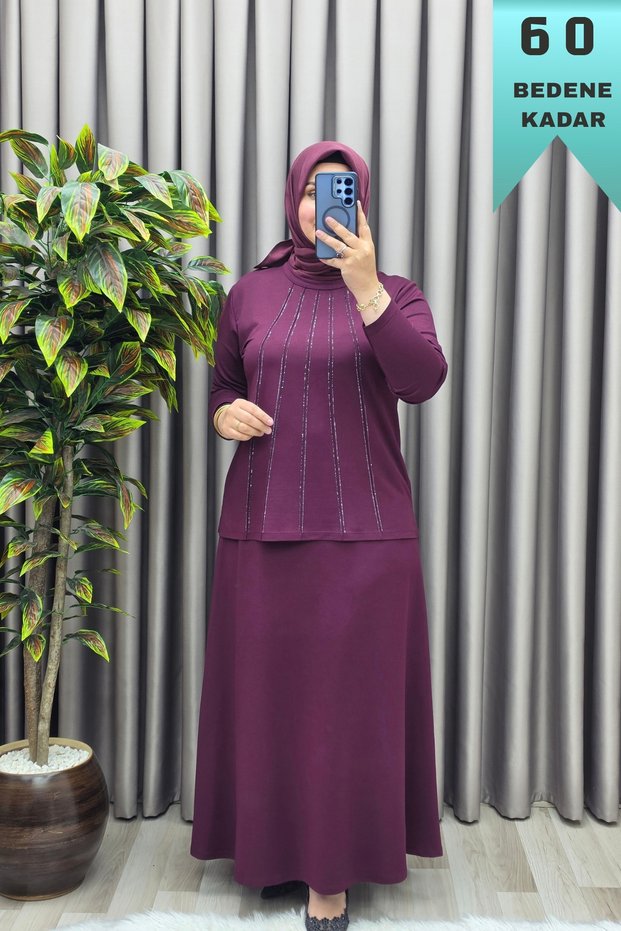Women's Clothing Plus Size Five-Stripe Stone Mevlana Skirt Double Set