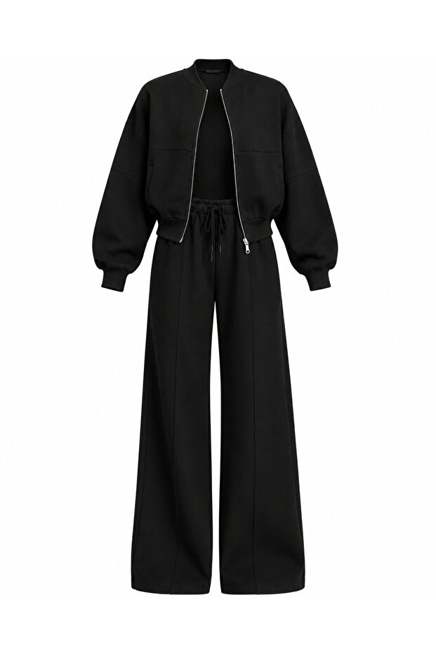 Black Zippered Tracksuit Set - 6001