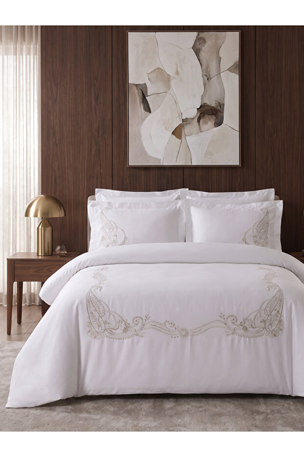 Perla Embroidered Cotton Satin Double Duvet Cover Set