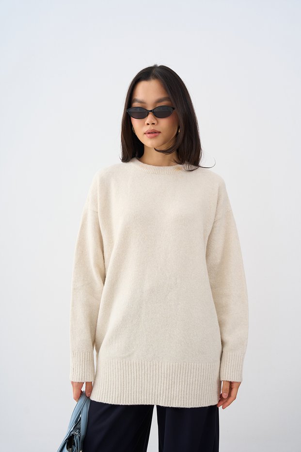 Women's Crew Neck Knitwear Sweater Cream