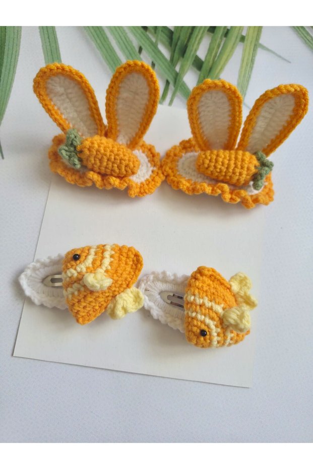 Cute Children's Hair Accessory Pinterest Niche Series Hairpin Handmade 4-Piece Snap Clip Knitted Organic Hair Accessory Children's Gift