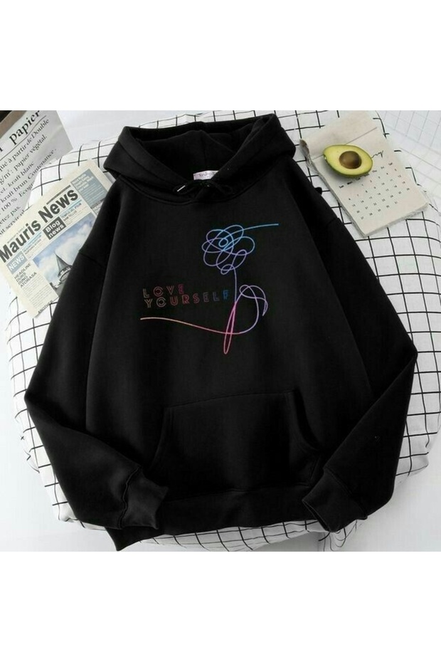 Love Yourself Printed Cotton 3 Thread Threaded Oversize Sweatshirt