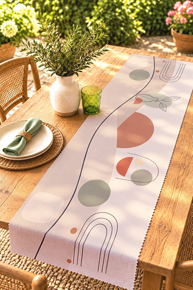 Bohemian Flower Pots and Sun Pattern Runner / Tablecloth / Placemat